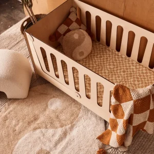 Banabae Checkers Linen Fitted Cot Sheet - Beige- Fitted Cot Sheets