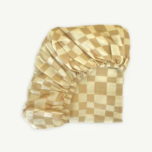 Banabae Checkers Linen Fitted Cot Sheet - Beige- Fitted Cot Sheets