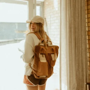 Banabae Corduroy Spliced Convertible Backpack - Tan-Women Bags