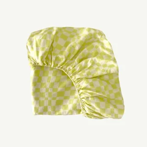 Banabae Lime Check Flax Linen Fitted Sheet-Kids Kid's Bedding | Kid's Bedding