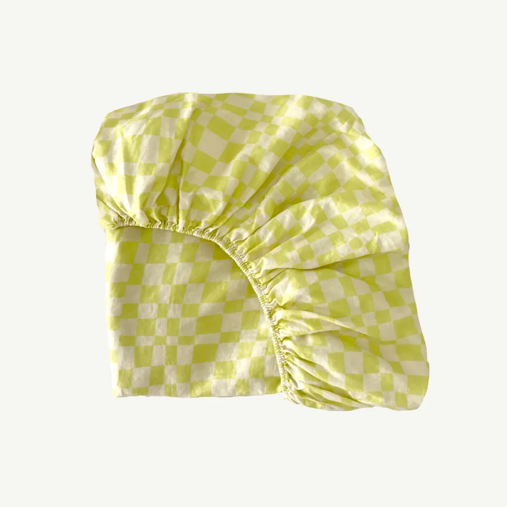 lime_check_flax_linen_fit_0.webp Banabae Lime Check Flax Linen Fitted Sheet-Kids Kid's Bedding | Kid's Bedding