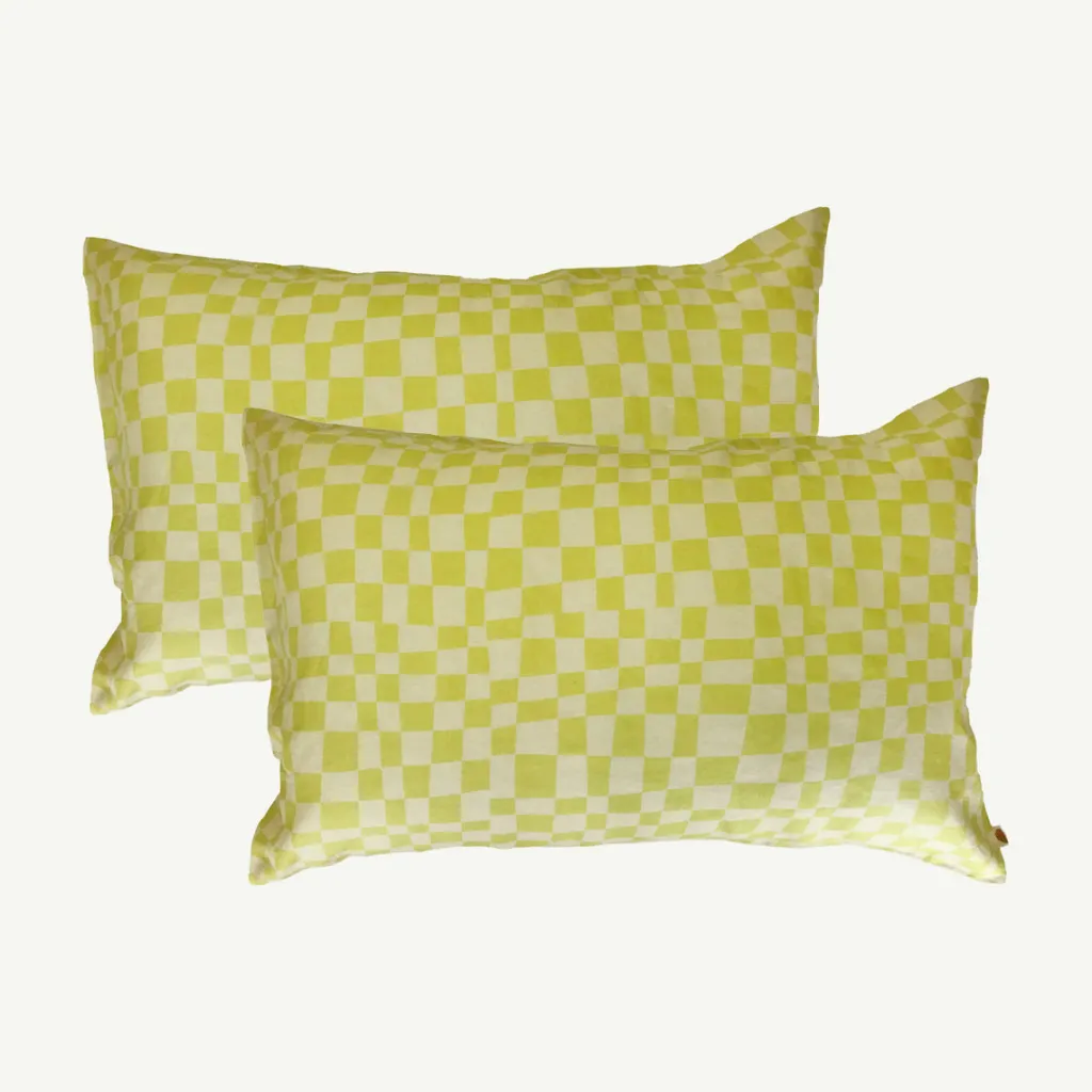 lime_check_standard_pillo_0-1.webp Banabae Lime Check Standard Pillowcase SET-Kids Kid's Bedding | Kid's Bedding