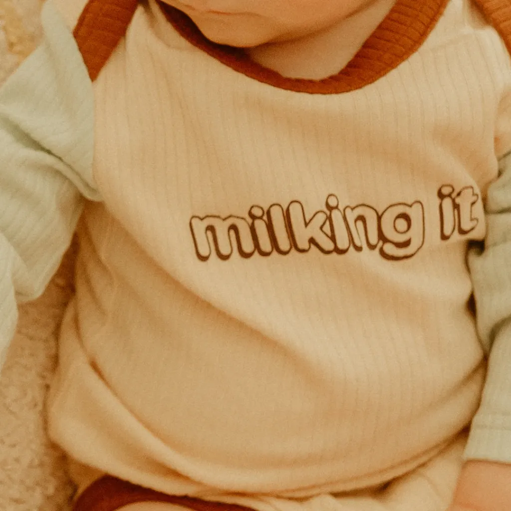 milking_it_onesie_and_bib_1.webp Banabae Milking It Onesie and Bibs Pacifier Bundle- Baby Shower Bundles | Apparel