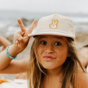 Banabae Peace Pinch Front Cord Kids Cap - Ecru-Kids Hats, Caps And Beanies