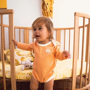 Banabae Peach Ribbed Organic Cotton Long Sleeve Onesie- Apparel