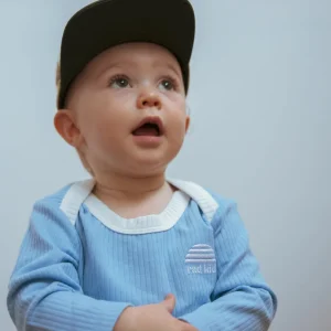 Banabae Sky Blue Ribbed Organic Cotton Long Sleeve Onesie- Apparel