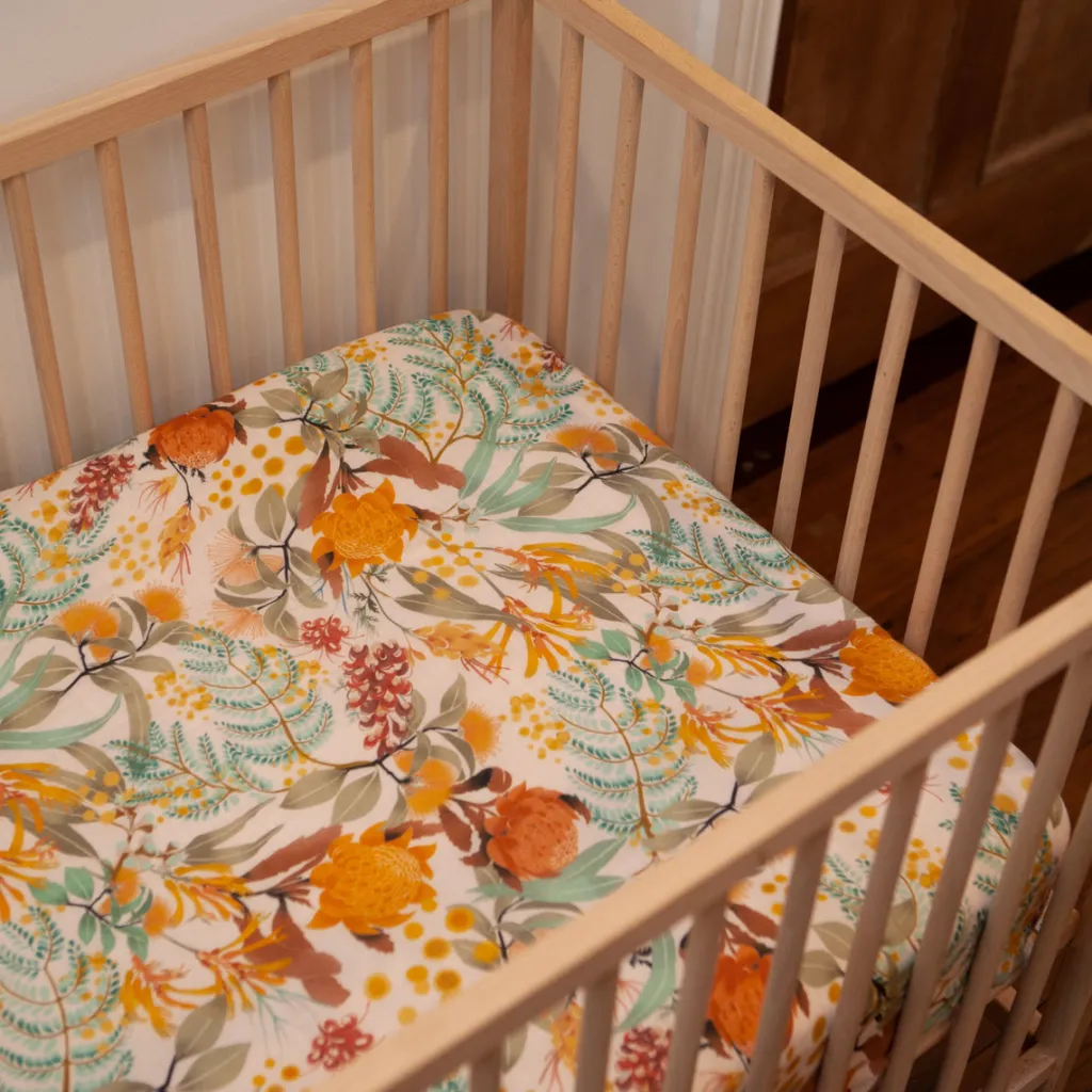 wattle_wander_fitted_cot__1.webp Banabae Wattle Wander Fitted Cot Sheet- Fitted Cot Sheets